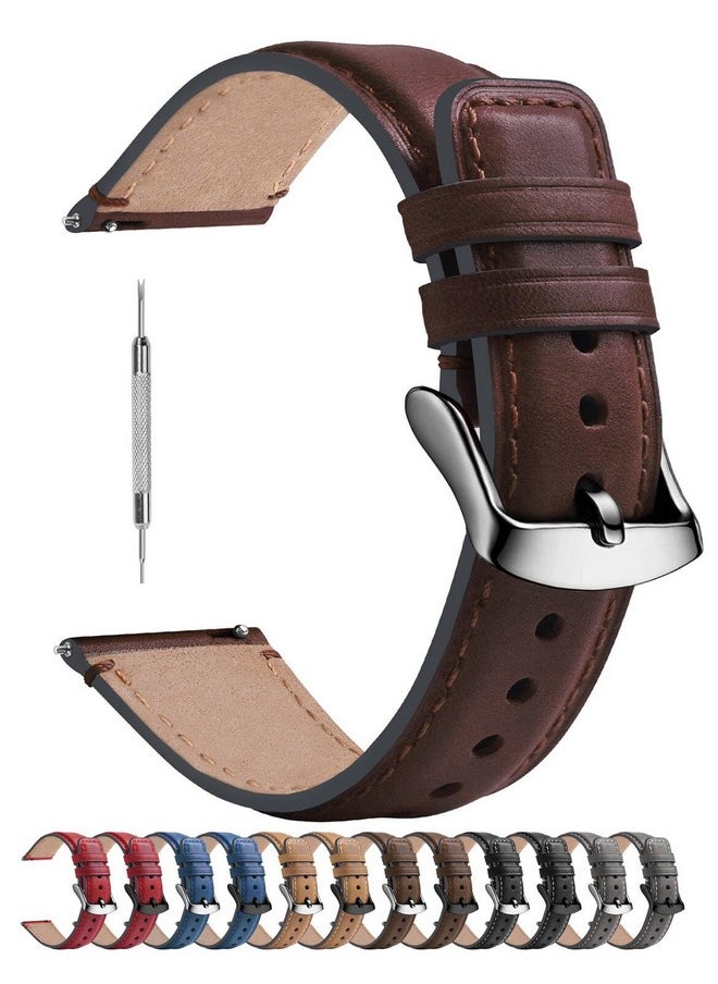 Fullmosa - Fullmosa 22mm Quick Release Watch Straps,Burnished Leather Watch Band for Fossil Gen 5/Gen 6 44mm/Samsung Galaxy 46mm/Gear S3 Frontier, Dark Brown+Silver - Image 1