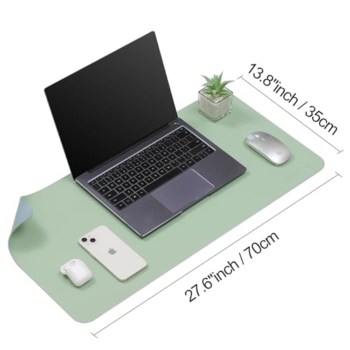 AROPANA Vegan Leather Desk Mat | Large Reversible Mouse Pad & Computer Table Protector | Dual-Side Waterproof Extended Laptop Pad with Edge-Stitched Design (70x35CM, Light Green and Blue) - Image 5