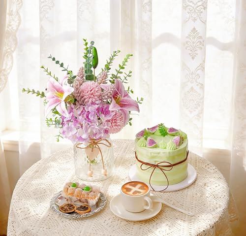LUEUR Faux Flowers with Vase, Artificial Silk Flowers in Vase for Mom Gifts, Fake Pink Lily, Hydrangea and Dandelion, Arrangement for Home Spring & Summer Decor Dining Coffee Table Centerpiece Decorations - Image 5