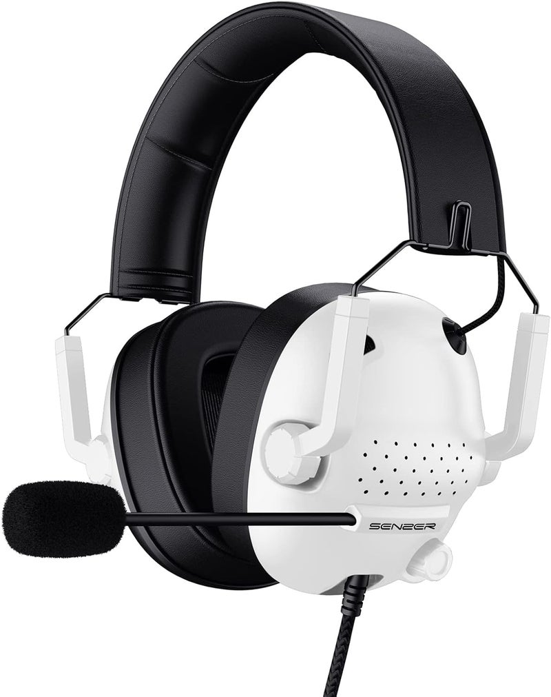 Senzer SG500 Surround Sound Pro Gaming Headset with Noise Cancelling Microphone - Soft Memory Foam Padding - Portable Foldable Headphones for PC, PS4, PS5, Xbox One, Switch - White - Image 1