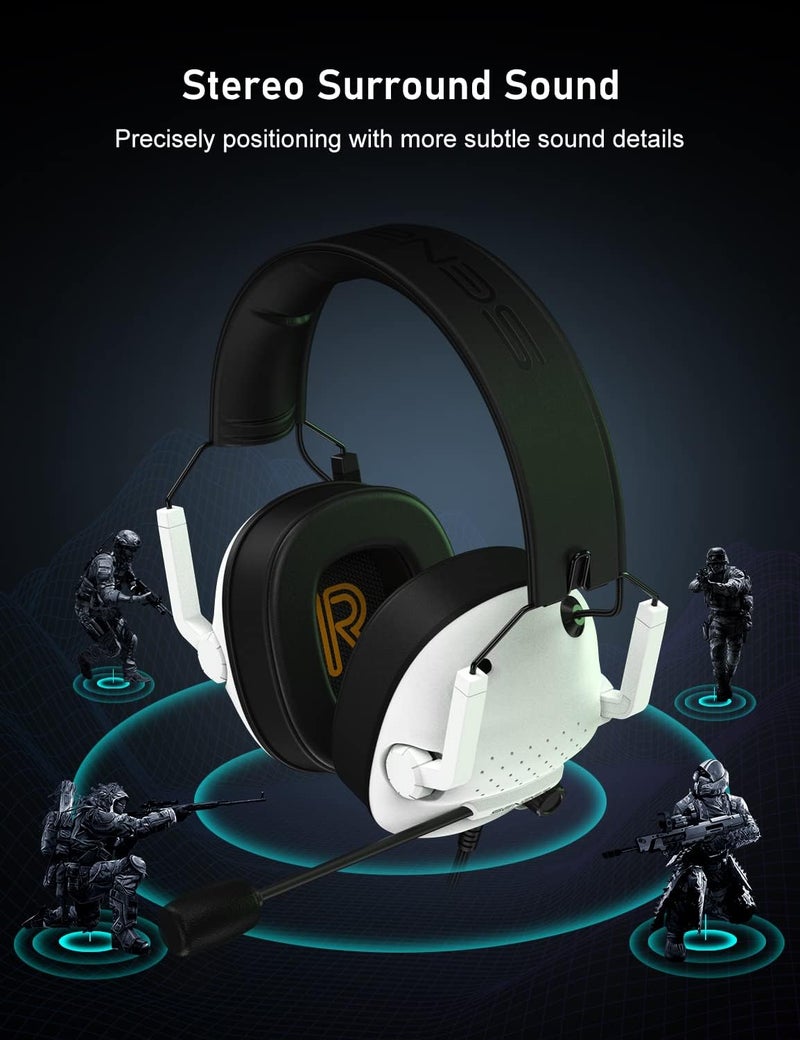 Senzer SG500 Surround Sound Pro Gaming Headset with Noise Cancelling Microphone - Soft Memory Foam Padding - Portable Foldable Headphones for PC, PS4, PS5, Xbox One, Switch - White - Image 2