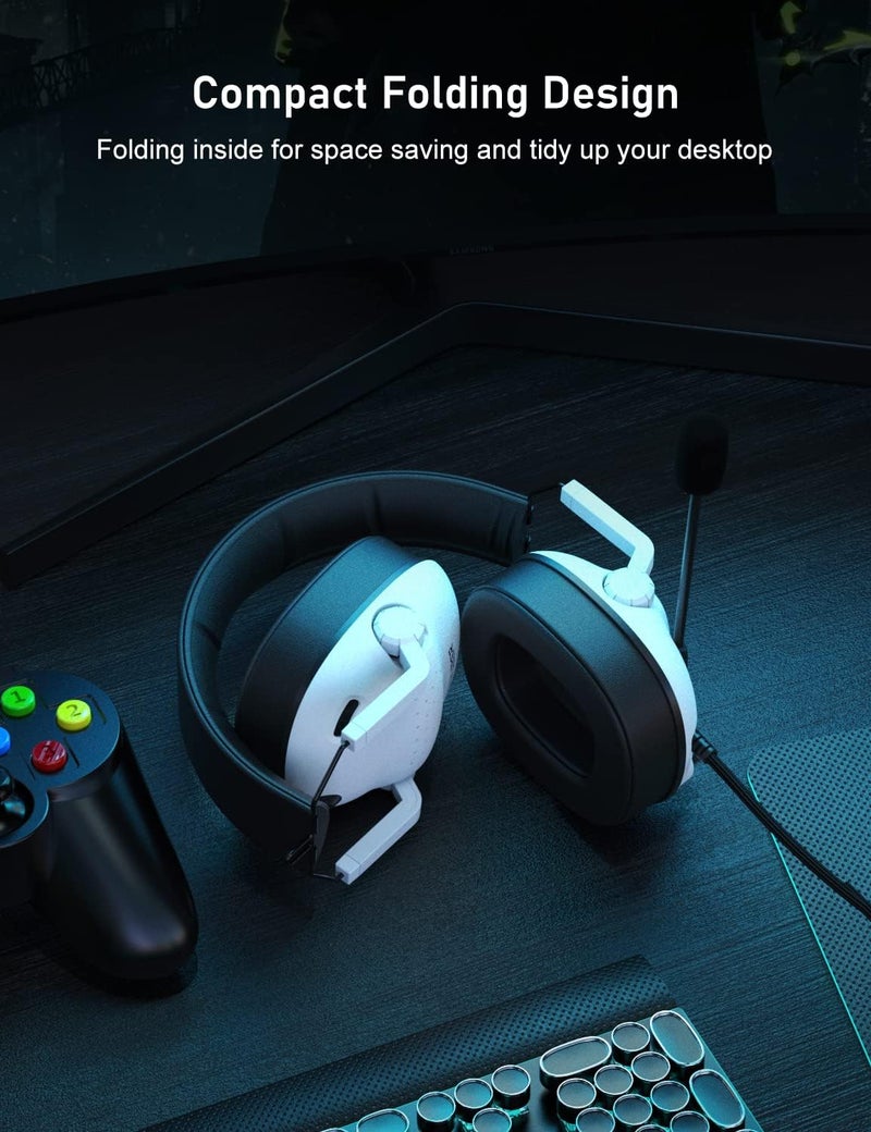 Senzer SG500 Surround Sound Pro Gaming Headset with Noise Cancelling Microphone - Soft Memory Foam Padding - Portable Foldable Headphones for PC, PS4, PS5, Xbox One, Switch - White - Image 3