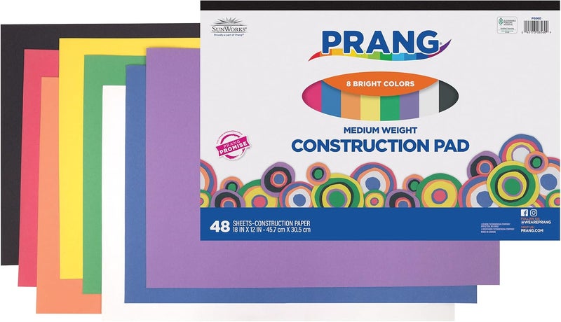 Creativity Inspired Prang (Formerly SunWorks) Medium Weight Construction Paper Pad, 8 Assorted Colors, 18" x 12", 48 Sheets - Image 5