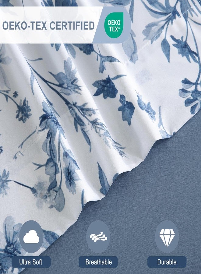 Swiftify Botanical 6-Piece Queen Bed Sheets Set, Boho Floral Print Brushed Microfiber Sheets, Cooling Bed Sheet Set, Ultra Soft & Breathable, 16' Deep Pocket Fitted Sheet & Pillowcase Set, Grey Blue Floral - Image 3