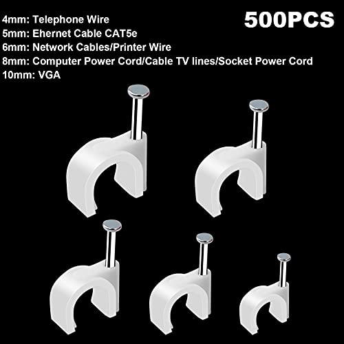 Marvelity 500pcs Cable Clips with Steel Nail in Cable Clips White 4mm 5mm 6mm 8mm 10mm Cable Wire Clips Cable Wall Clip Wire Staples Cord Clips for Wall Coaxial Cable Staples RG6 RG59 CAT6 RJ45 Wire Clips - Image 4
