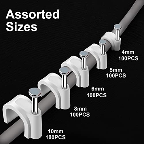 Marvelity 500pcs Cable Clips with Steel Nail in Cable Clips White 4mm 5mm 6mm 8mm 10mm Cable Wire Clips Cable Wall Clip Wire Staples Cord Clips for Wall Coaxial Cable Staples RG6 RG59 CAT6 RJ45 Wire Clips - Image 3
