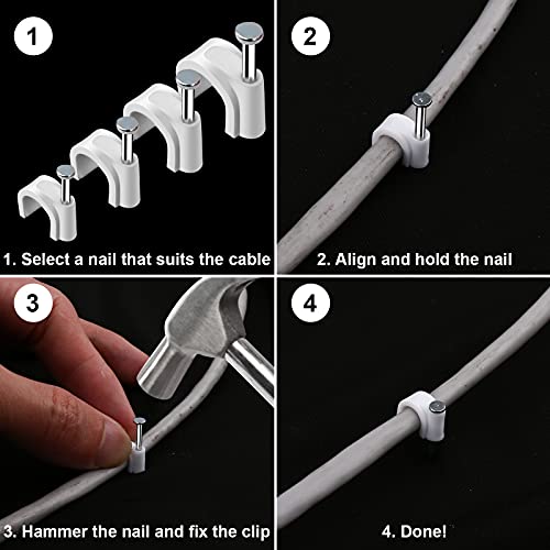 Marvelity 500pcs Cable Clips with Steel Nail in Cable Clips White 4mm 5mm 6mm 8mm 10mm Cable Wire Clips Cable Wall Clip Wire Staples Cord Clips for Wall Coaxial Cable Staples RG6 RG59 CAT6 RJ45 Wire Clips - Image 5
