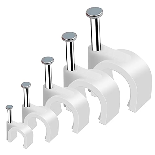 Marvelity 500pcs Cable Clips with Steel Nail in Cable Clips White 4mm 5mm 6mm 8mm 10mm Cable Wire Clips Cable Wall Clip Wire Staples Cord Clips for Wall Coaxial Cable Staples RG6 RG59 CAT6 RJ45 Wire Clips - Image 1
