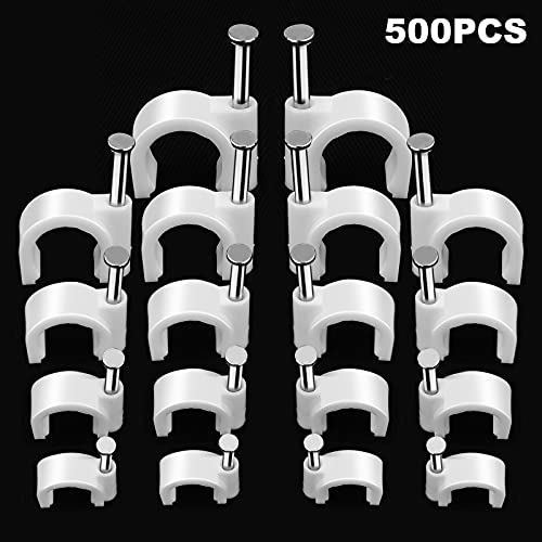 Marvelity 500pcs Cable Clips with Steel Nail in Cable Clips White 4mm 5mm 6mm 8mm 10mm Cable Wire Clips Cable Wall Clip Wire Staples Cord Clips for Wall Coaxial Cable Staples RG6 RG59 CAT6 RJ45 Wire Clips - Image 2