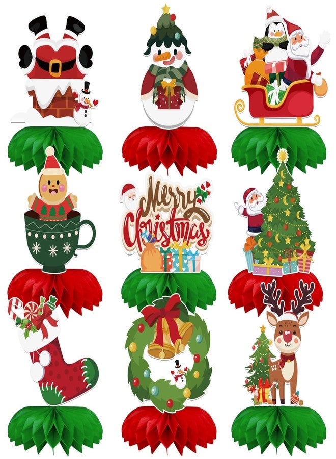 Moitkptt 9 Pcs Christmas Honeycomb Centerpieces for Christmas Decorations, Christmas Table Decorations for Santa Themed Party Supplies - Image 1