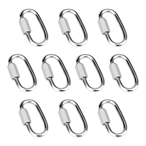 Vmuter 10 Pcs 1.5 Inch 304 Stainless Steel Screw Chain Quick Links, 175 Lbs Capacity Carabiner, Locking Quick Chain Repair Links, Pets Keychain for Outdoor Traveling Equipment - Image 1