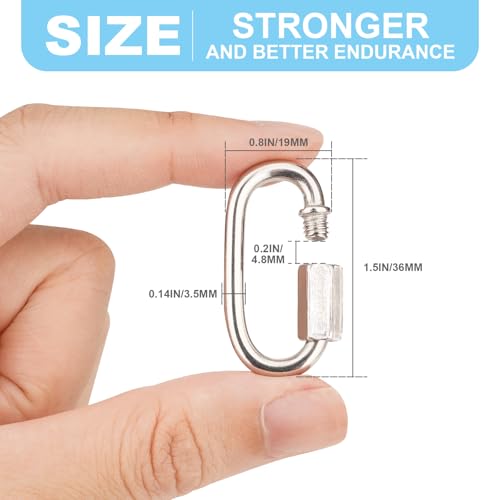 Vmuter 10 Pcs 1.5 Inch 304 Stainless Steel Screw Chain Quick Links, 175 Lbs Capacity Carabiner, Locking Quick Chain Repair Links, Pets Keychain for Outdoor Traveling Equipment - Image 2