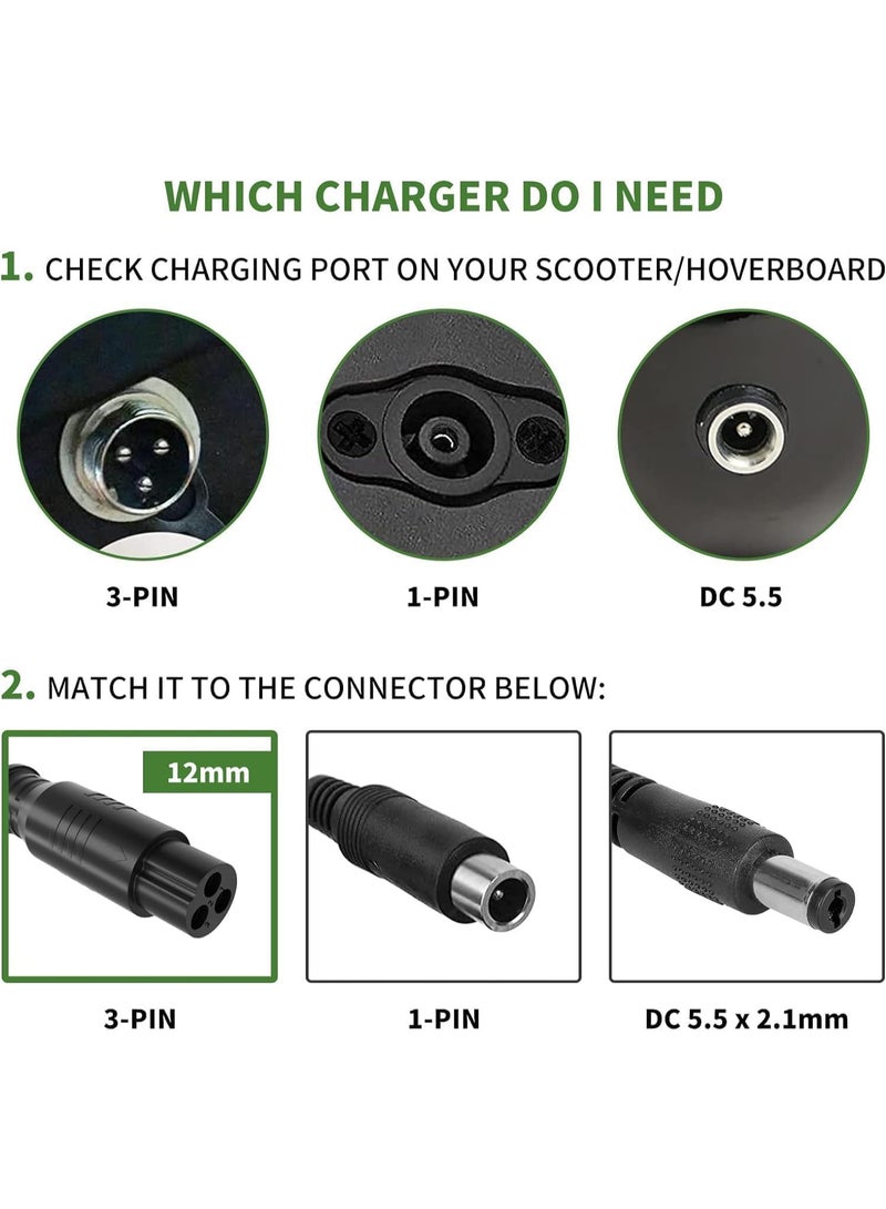 54.6V 2A Charger for Electric Scooter,Hoverboard Charger of 48V Lithium Battery with 3-Prong Compatible with Ebike/Balancing Electric Scooter etc. - Image 2