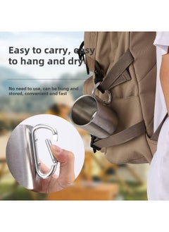 Generic Stainless Steel Double-layer Water Cup Mountaineering Cup Portable Outdoor Sports Cup Camping Portable Cup Mug-Colour:304 Carabiner Handle-Capacity:220ml  - Image 3