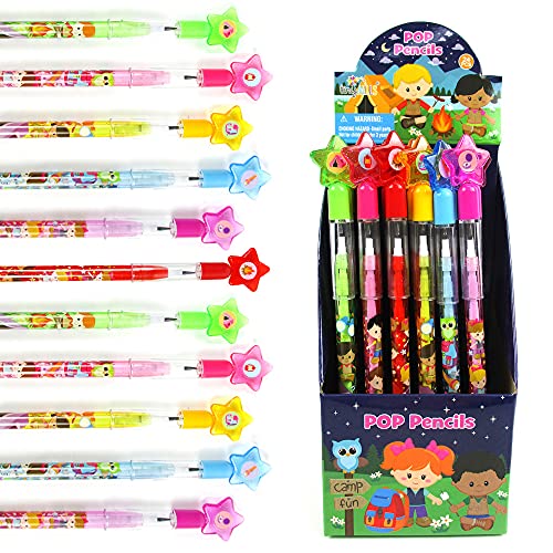 TINYMILLS 24 Pcs Camping Multi Point Stackable Push Pencil Assortment with Eraser for Carnival Prize Goodie Bag Stuffers Party Favors Boy Scouts Girl Scouts - Image 1