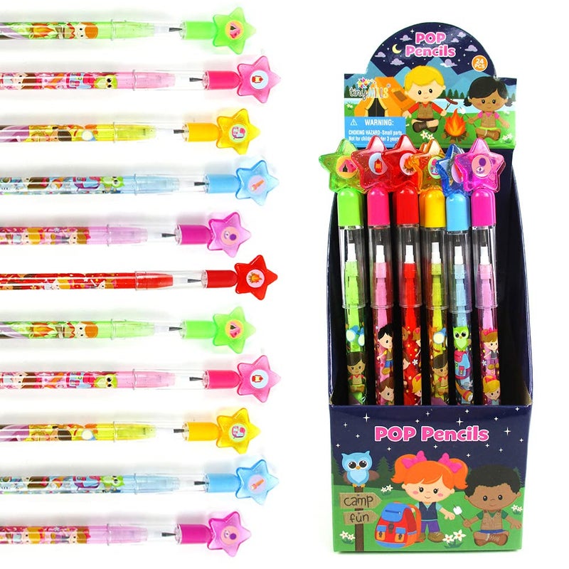 TINYMILLS 24 Pcs Camping Multi Point Stackable Push Pencil Assortment with Eraser for Carnival Prize Goodie Bag Stuffers Party Favors Boy Scouts Girl Scouts - Image 2
