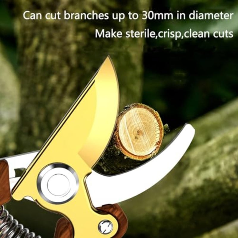Heavy Duty Garden Shears, Pruning Scissors for Plant, Pruning Shears with Steel Blades, Bypass Pruner Hedge Clippers with Wooden Handle, Tree trimmer, Gardening Tools - Image 3