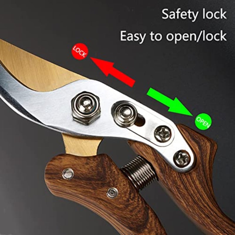 Heavy Duty Garden Shears, Pruning Scissors for Plant, Pruning Shears with Steel Blades, Bypass Pruner Hedge Clippers with Wooden Handle, Tree trimmer, Gardening Tools - Image 4