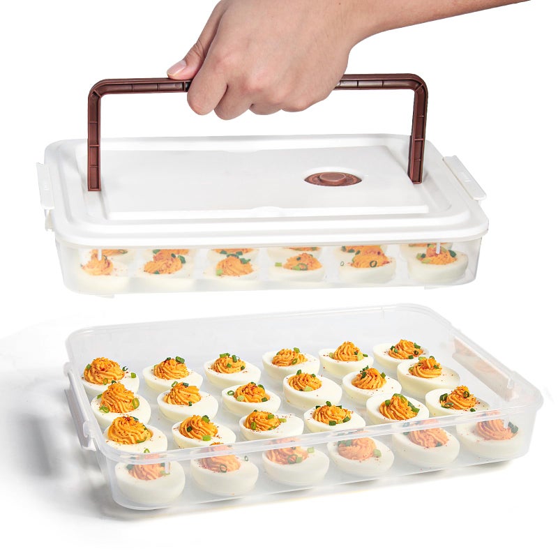 77L Deviled Egg Containers with Lid Set of 2 Plastic Deviled Egg Tray Carrier with Handle for 48 Eggs Clear Storage Egg Platter for Deviled Eggs Easter Party Fridge Stackable Portable Egg Holder