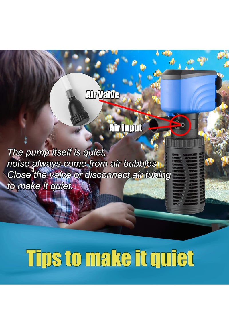 Zikra Fish Tank Filter Silent Internal Aquarium Filter for Clean Water Air Pump and Waves Biochemical Filtration for Healthy Fish and Turtles 4W 450L Black - Image 2