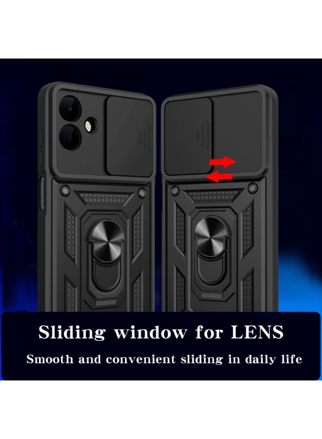 SanHu for Samsung Galaxy A07 Case Cover, Slide Camera Lens Cover, Magnetic Ring Holder Kickstand Protective Phone Case for Samsung Galaxy A07, Black - Image 4