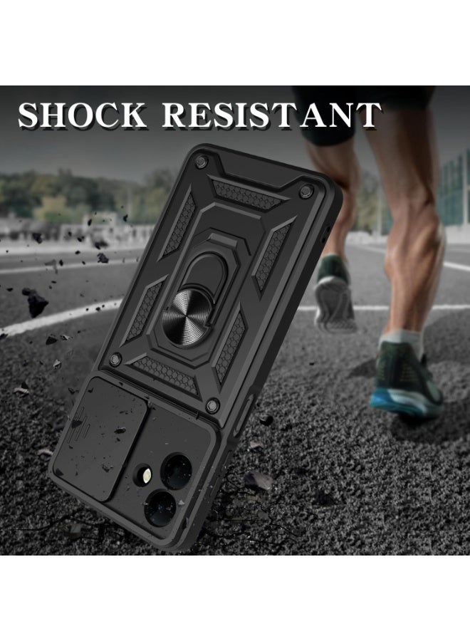 SanHu for Samsung Galaxy A07 Case Cover, Slide Camera Lens Cover, Magnetic Ring Holder Kickstand Protective Phone Case for Samsung Galaxy A07, Black - Image 5