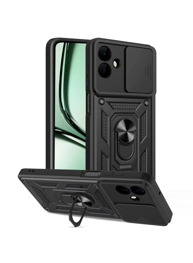 SanHu for Samsung Galaxy A07 Case Cover, Slide Camera Lens Cover, Magnetic Ring Holder Kickstand Protective Phone Case for Samsung Galaxy A07, Black - Image 1