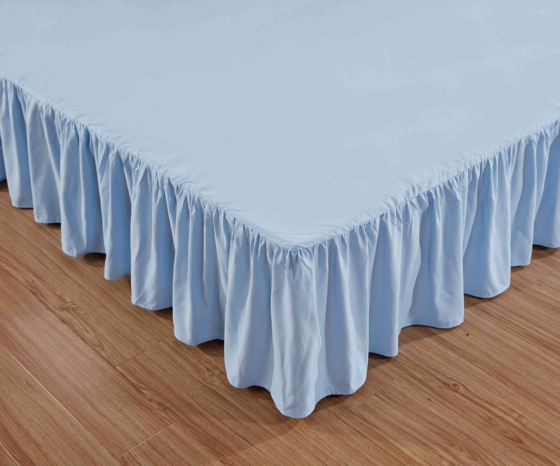 Sheets & Beyond Wrap Around Solid Microfiber Luxury Hotel Quality Fabric Bedroom Gathered Ruffled Bedding Bed Skirt 14 Inch Drop (King, Light Blue) - Image 3