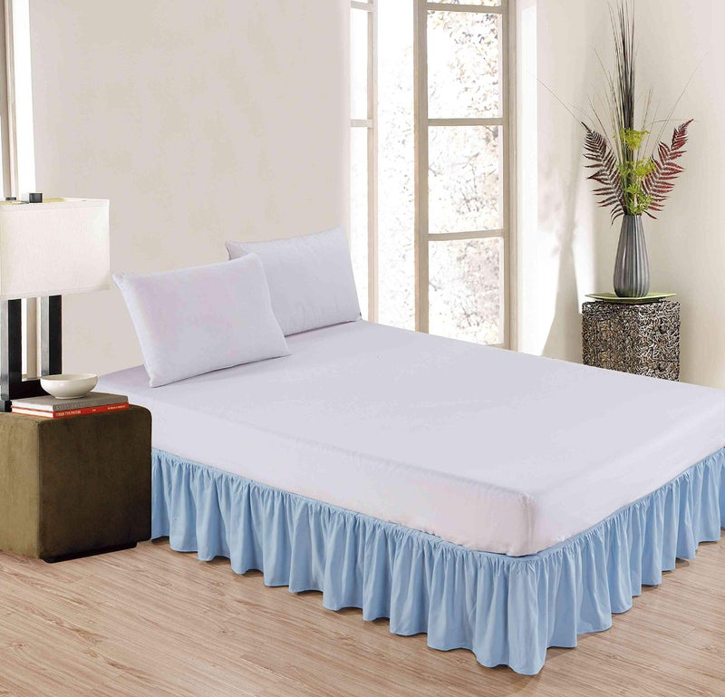 Sheets & Beyond Wrap Around Solid Microfiber Luxury Hotel Quality Fabric Bedroom Gathered Ruffled Bedding Bed Skirt 14 Inch Drop (King, Light Blue) - Image 2