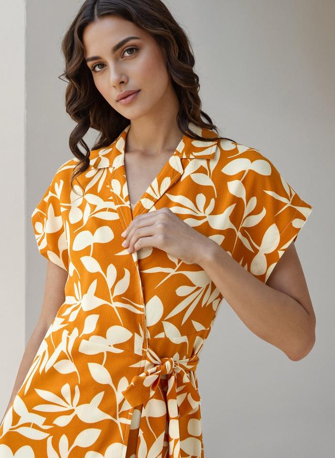 Splash FAV Leaf Print Wrap Style Women Dress with Tie-Up Detail - Image 4