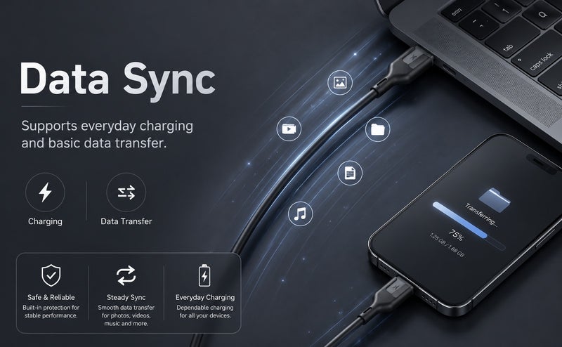 UBLUE iPhone Charger Cable, USB-A to Lightning, Silicone, 1m, Charging & Data Sync, Black for iPhone 12/13/14 Pro/Plus/Pro Max, 8-13 All Series, iPad - Image 4