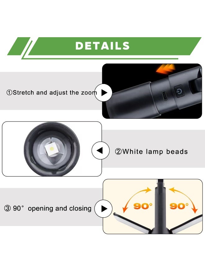 Mejora LED Flashlight Light, Foldable Rechargeable Camping Lantern with 600Ah Battery, Multifunctional Emergency Light with Flashlight, SOS Mode, Dual Light Sources, 4 - Gear Dimming for Camping, Fishing, Hiking, Travel - Image 4