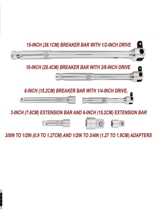 VCT 7pc Breaker Bar Set Socket Extension Bar Adaptors 1/4, 3/8, and 1/2in Drive - Image 4