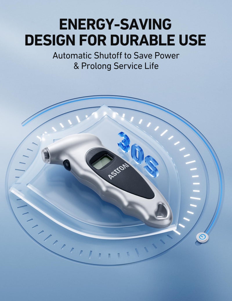 AstroAI Tire Pressure Gauge Digital 0-150PSI (Accurate in 0.1 Increments), 4 Settings Stocking Stuffers for Car Truck Bicycle with Backlight LCD and Presta Valve Adaptor, Sliver - Image 5