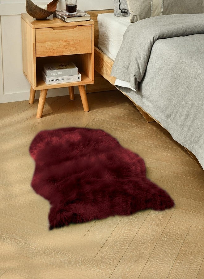 duduta Burgundy Sheepskin Throw Rug 2x3 ft, Fluffy Shag Faux Fur Seat Chair Covers Non Slip Washable - Image 5