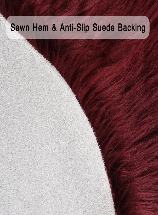 duduta Burgundy Sheepskin Throw Rug 2x3 ft, Fluffy Shag Faux Fur Seat Chair Covers Non Slip Washable - Image 4