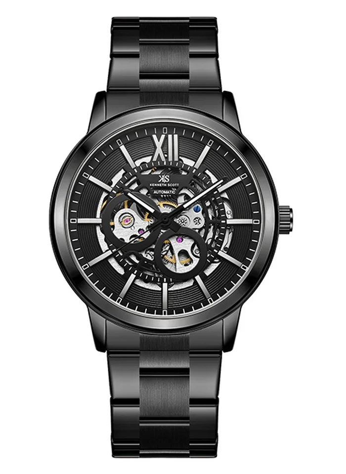 KENNETH SCOTT Kenneth Scott K24324-BBBB Men's Automatic  Display Watch & Stainless Steel Strap Black
