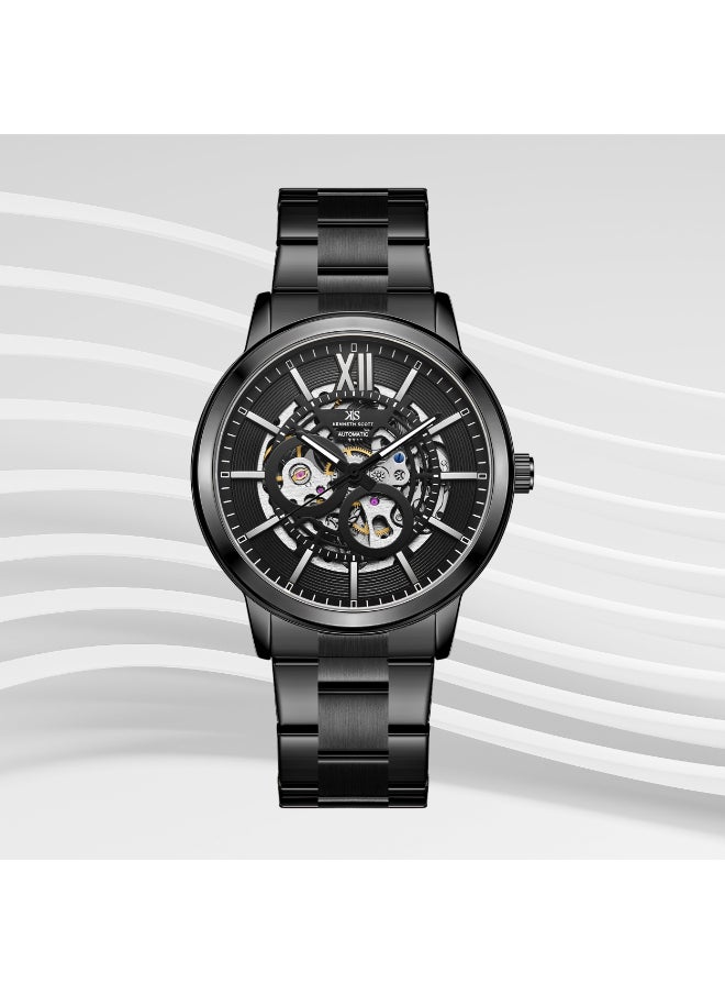 KENNETH SCOTT Kenneth Scott K24324-BBBB Men's Automatic  Display Watch & Stainless Steel Strap Black  - Image 3