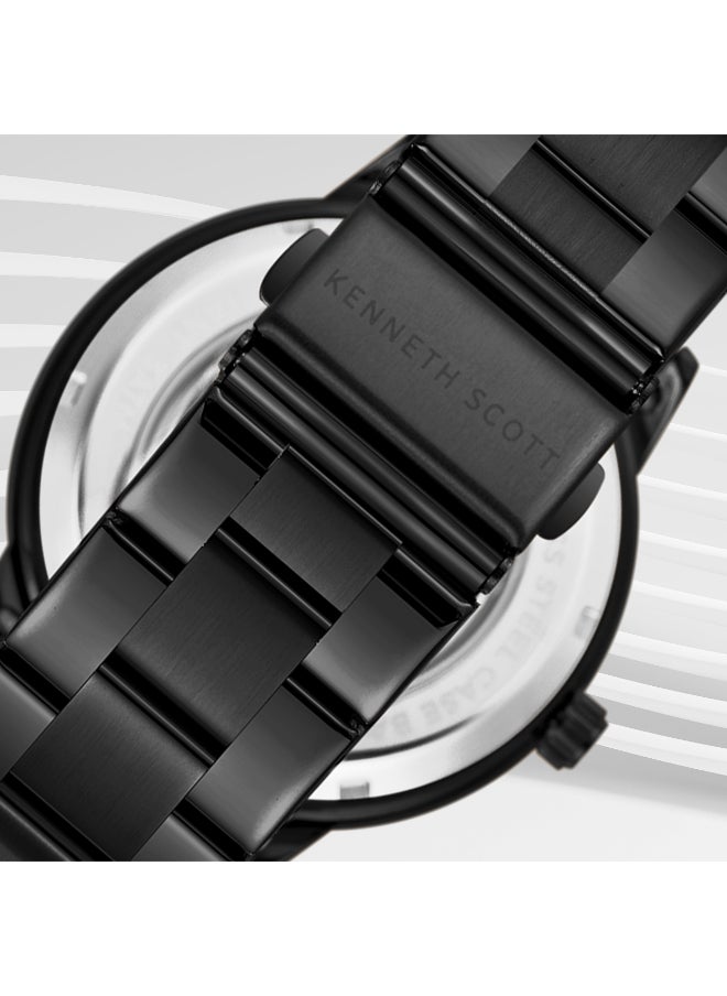 KENNETH SCOTT Kenneth Scott K24324-BBBB Men's Automatic  Display Watch & Stainless Steel Strap Black  - Image 5