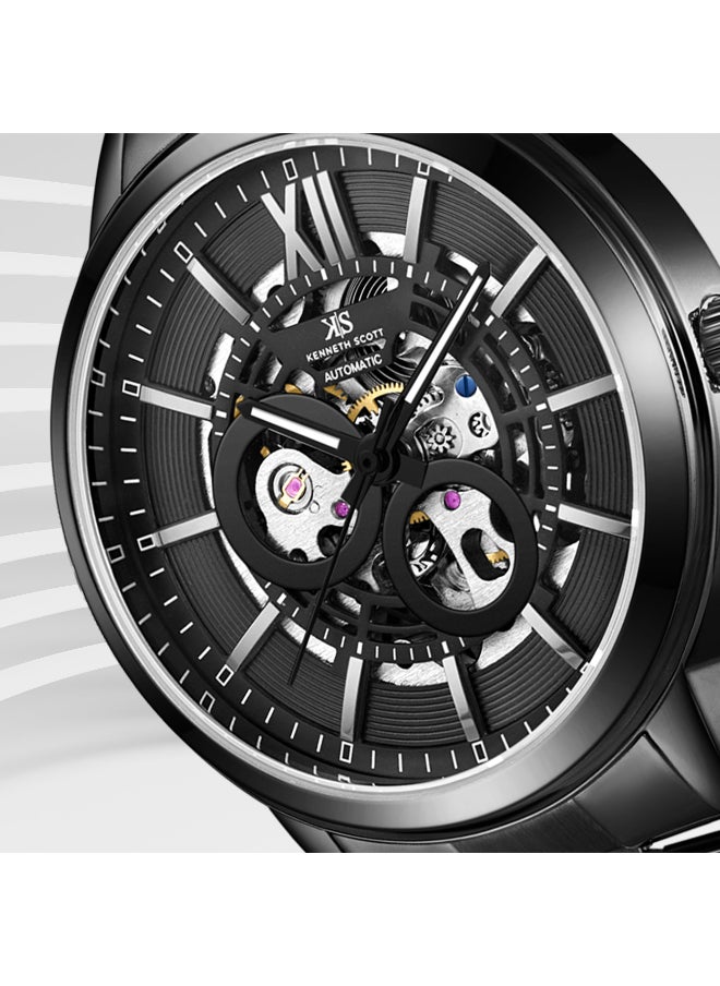 KENNETH SCOTT Kenneth Scott K24324-BBBB Men's Automatic  Display Watch & Stainless Steel Strap Black  - Image 4