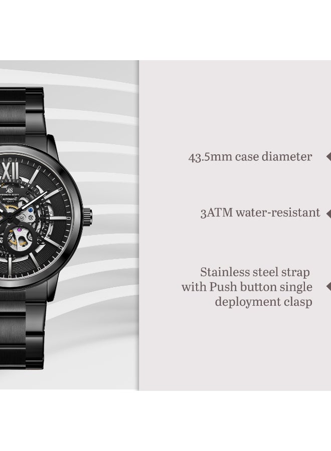 KENNETH SCOTT Men's Stainless Steel Automatic  Watch K24324-BBBB - 43.5 mm  - Image 4
