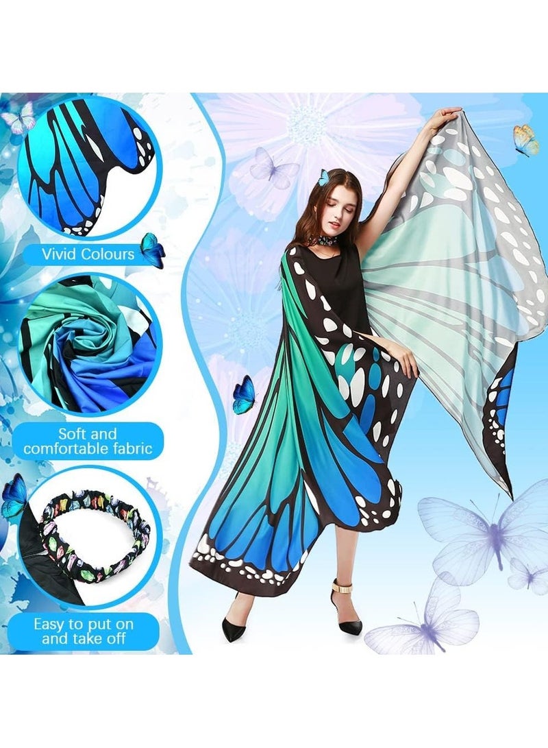 Jorunb Halloween Butterfly Wings Costume for Womens, Moth Wings Butterfly Cape Adult Costume with Mask & Headband(3pcs-blue) - Image 2