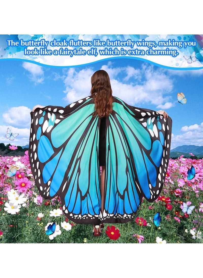 Jorunb Halloween Butterfly Wings Costume for Womens, Moth Wings Butterfly Cape Adult Costume with Mask & Headband(3pcs-blue) - Image 3
