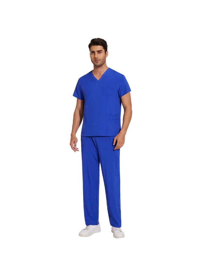 NIBEMINENT Scrubs Uniform Men Workwear Lab Work Clothes Uniforms Health Service Nursing Uniforms Short Sleeve V-neck Scrubs Tops+Pants Suit - Image 1