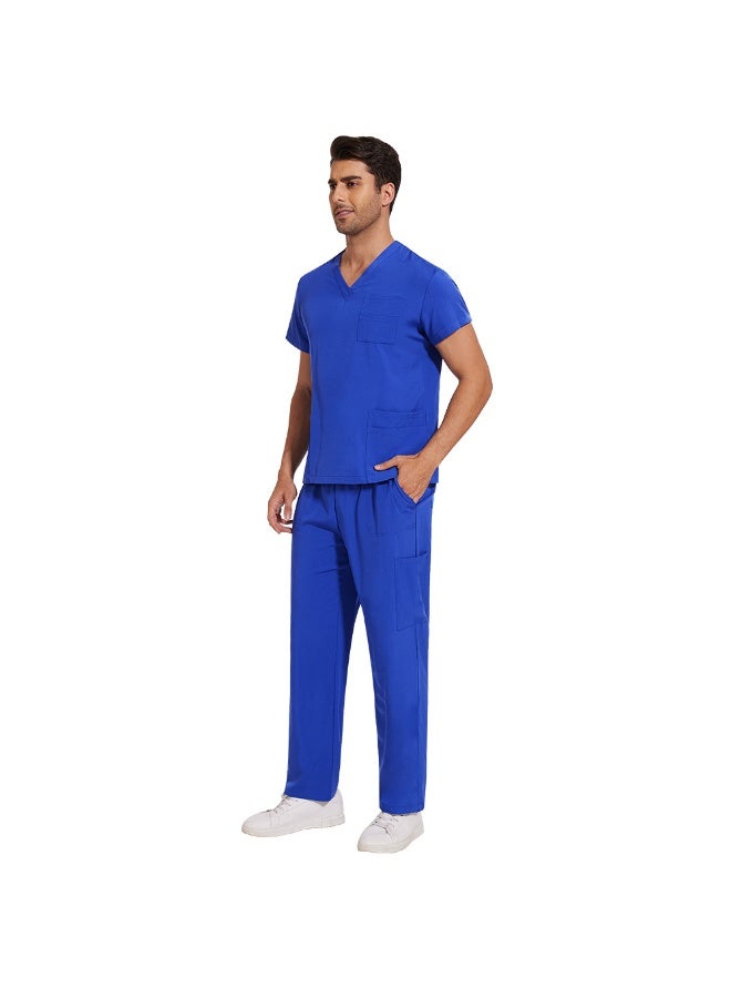 NIBEMINENT Scrubs Uniform Men Workwear Lab Work Clothes Uniforms Health Service Nursing Uniforms Short Sleeve V-neck Scrubs Tops+Pants Suit - Image 2
