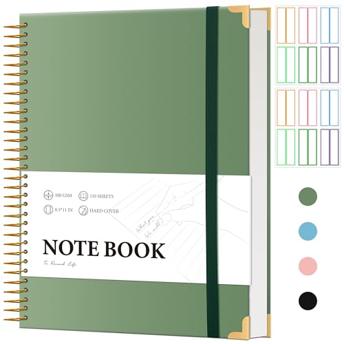 Flying Eagle Large Spiral Notebook College Ruled with Tab Stickers A4 Notebooks for School Supplies Hardcover Spiral Notebook 8.5 x 11 Journal Note Book for Work Note Taking Women Men Writing, 220 Pages, Green - Image 1