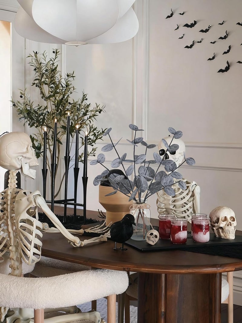 Bessol Artificial Eucalyptus Stems in Glass Vase with Faux Water Halloween Decor, 14” Fake Plants for Home Decor Table Centerpieces Office Bathroom Faux Plants Indoor Black Decorations - Image 2