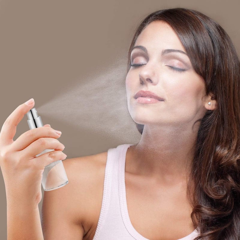 دلفينو زجاجات رذاذ زجاجية من ، بخاخ عطر، رذاذ ضباب ناعم، زجاجات رذاذ صغيرة قابلة لإعادة التعبئة، زجاجات مكياج للسفر والتنظيف مع قمع واحد، مجموعة بخاخ بحجم الجيب - 100 مل، عبوة من قطعتين - Image 2
