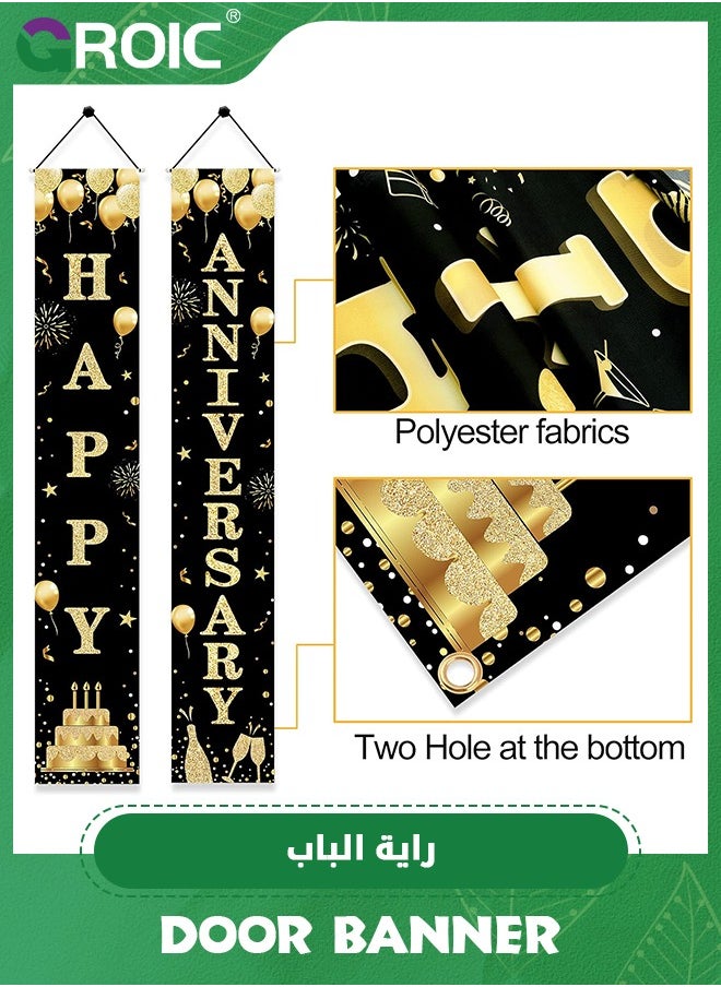 GROIC - Anniversary Decorations Door Banner, Black Gold Happy Anniversary Banner Sign Party Supplies, Anniversary Party Welcome Porch Door Banner for Outdoor,Party Supplies - Image 1