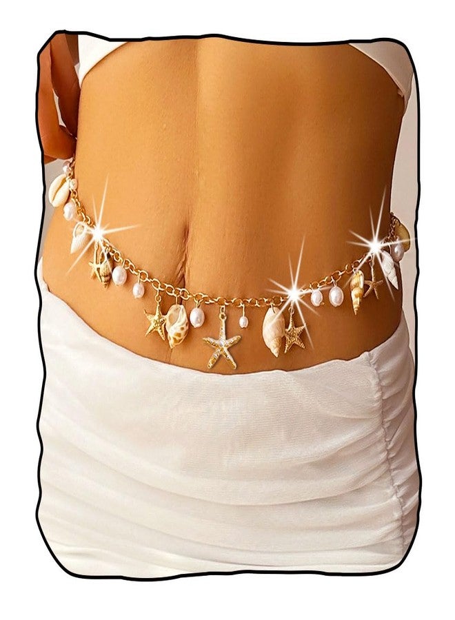 Aiosy Seashell Waist Chain for Women Gold Starfish Body Chains Conch Pearl Belly Chain Summer Beach Body Jewelry (1-Layer) - Image 1